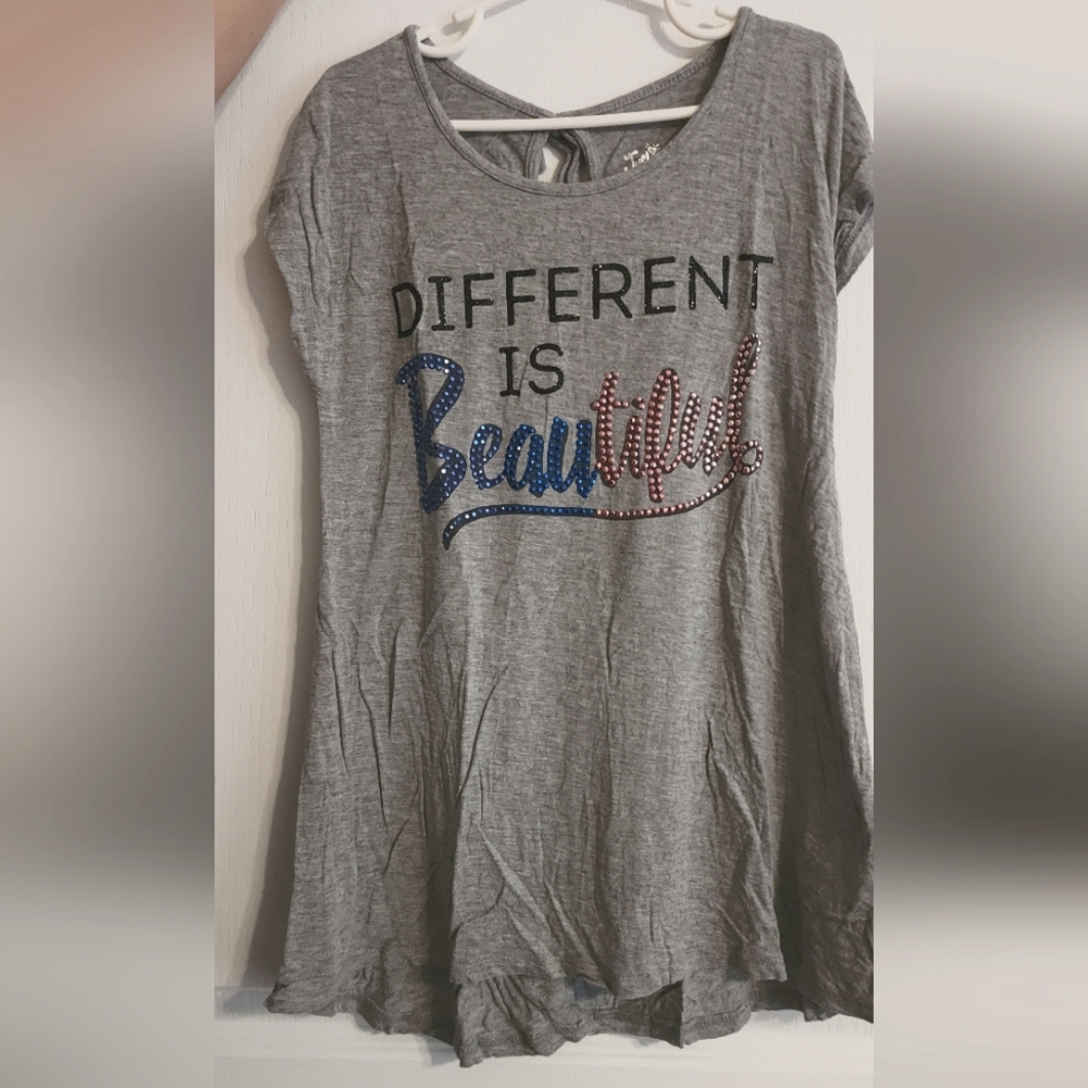 Justice "different is beautiful" loose fit shirt with keyhole back